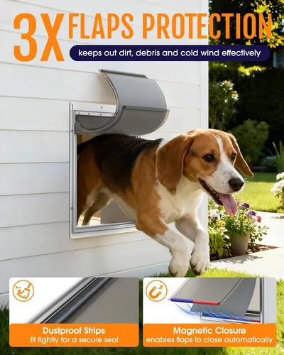 Vista 2 de Powools - Puerta para perros de hasta 45 libras, mediano - 15.7 x 12.5 pulgadas Robust Steel, 12.6" x 10" Flap Opening, Indoor Outdoor Use