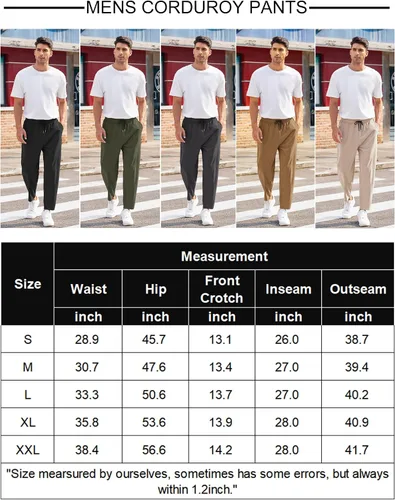 Vista 6 de COOFANDY Pantalones de pana para hombre, cintura elástica, con cordón, pantalones harén sueltos a la moda, pantalones largos casuales con 4 bolsillos