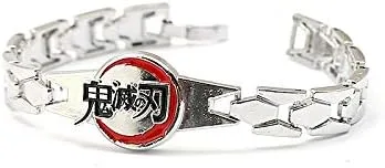 Vista 3 de Pulsera de anime Demon Slayer Kimetsu No Yaiba, brazaletes de metal, hoja de demonio, regalo para hombres y mujeres, pulseras de moda