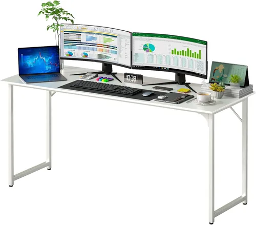 Vista 15 de PayLessHere Escritorio para computadora de 32 pulgadas Negro Escritorio de oficina con marco de metal, pies ajustables Superficie resistente