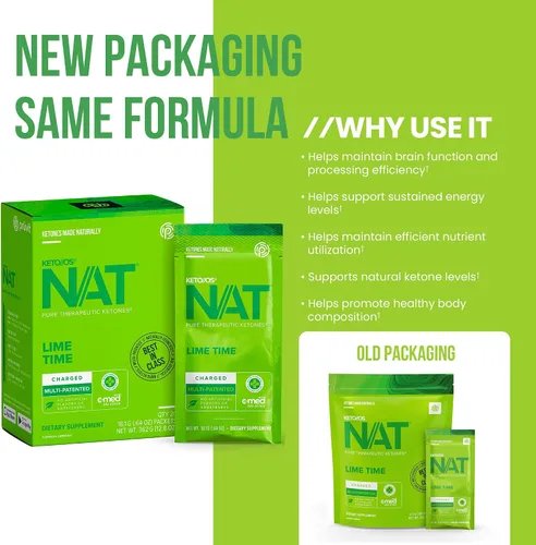 Vista 5 de Pruvit Keto/ OS NAT - Lime Time - Cetonas terapéuticas puras cargadas con C-Med 100, mezcla multipatentada, sin sabores artificiales, 20 sobres