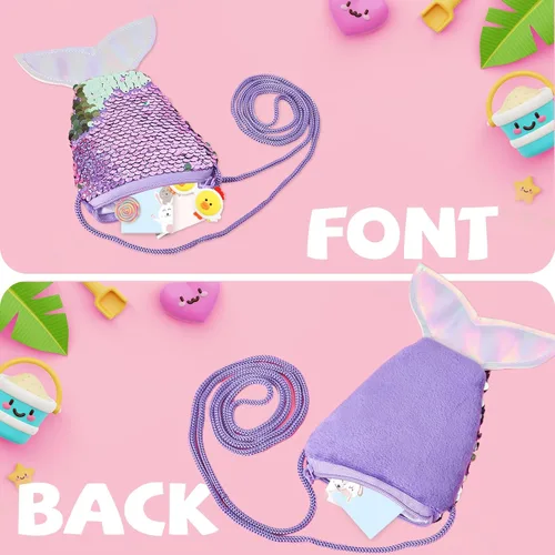 Vista 3 de Monedero de cola de sirena para niñas pequeñas, con lentejuelas, con purpurina, reversible, carteras reversibles, bolsa para niños, regalos
