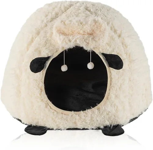 Vista 8 de Mushroom Shape Cat House Cow Shape Cats Cave Bed Semi-Enclosed Cave-Style Warm Cat House Pet Nest for Cats Small Dogs Rojo Champiñón