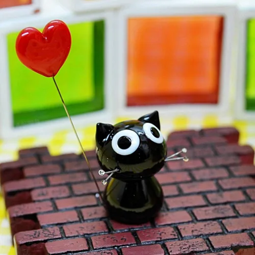 Vista 2 de FOLFS Interior/Figura Objetos Hecho a mano de cristal trabajo corazón lindo negro gato, transparente