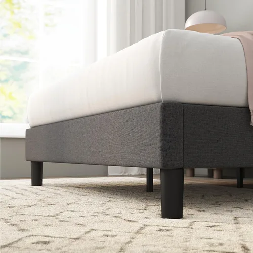 Vista 8 de Zinus Curtis - Base de cama con plataforma tapizada, base de colchón, soporte de listones de madera, no necesita somier, embalaje ecológico Gris
