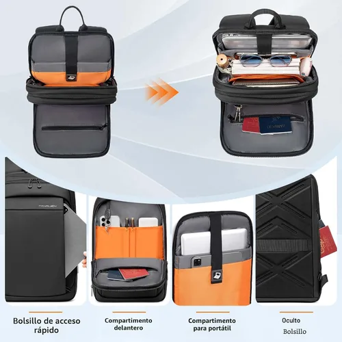 Vista 3 de FENRUIEN Mochila para portátil, color negro, Negro, 15,6 pulg., Negocios