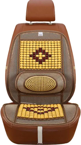 Vista 2 de Funda de asiento cómoda con cuentas de madera con malla ventilada de enfriamiento, soporte lumbar, respaldo ortopédico y cojín de masaje