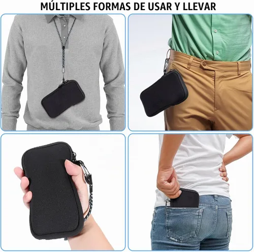 Vista 5 de Pwsap Calcetín para teléfono, bolsa de neopreno universal resistente a golpes e impactos con mosquetón y correa de cordón, funda para senderismo
