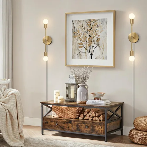 Vista 6 de KCO Lámpara de pared dorada con 2 luces para tocador de baño, luz de lectura de pared de latón, moderna de mediados de siglo, para pasillo, sala