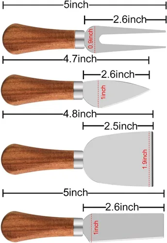 Vista 2 de Juego de cuchillos de queso con mango de madera, mini pinzas para servir, cucharas, tenedores, palillos de dientes, banderas para fiesta de Navidad