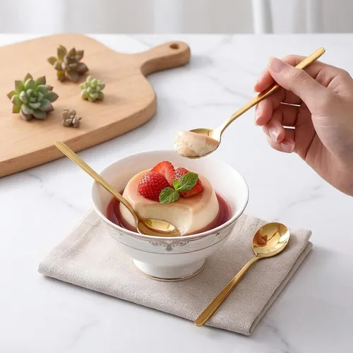 Vista 7 de Juego de 8 cucharas de café doradas de 5.24 pulgadas, cucharas de postre pequeñas de acero inoxidable de 5.24 pulgadas, cucharas de té SUS 304