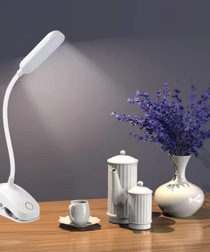 Vista 5 de COLORLIFE Lámpara de escritorio con clip, 7 W, 2600 mAh, cuello de cisne flexible, funciona con pilas, lámpara de lectura recargable con abrazadera