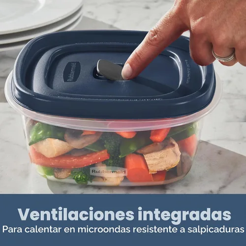 Vista 4 de Rubbermaid Easy Find Lids® Recipientes de almacenamiento de alimentos con tapas ventiladas, juego de 26 piezas, color azul