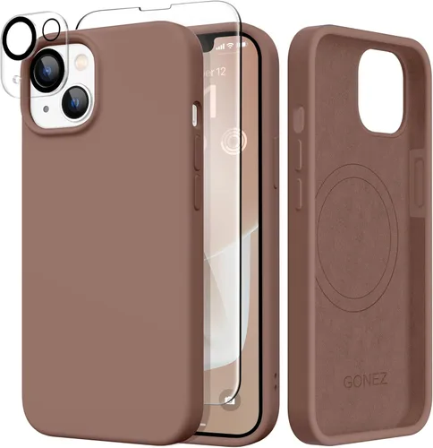 Vista 198 de GONEZ Funda magnética para iPhone 14, compatible con Magsafe, con protector de pantalla + protector de cámara, forro de microfibra antiarañazos
