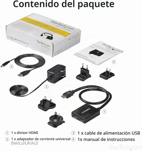 Vista 6 de StarTech Divisor HDMI 4K 1 Entrada 2 Salidas - Caja Divisor de Vídeo HDMI 1.4 de 2 Puertos 4K 30Hz -con cable HDMI de alta velocidad, cable