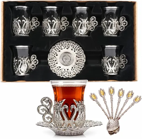 Vista 10 de Alisveristime Juego de té turco otomano con 6 tazas de vidrio, 3.4 fl oz Dorado