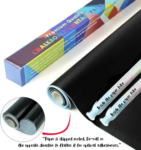 Vista 3 de Rollo adhesivo de pizarra negra de borrado en seco, papel tapiz de pizarra para pegar y despegar con 20 tizas multiusos para oficina, hogar