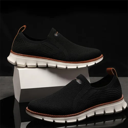 Vista 5 de Zapatos deportivos casuales para hombre, cómodos, de punto, de malla, ligeros, transpirables, formales, Oxford, para negocios