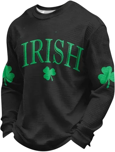 Vista 4 de Camisetas del Día de San Patricio para hombre, camiseta de manga larga para hombre, camiseta de trébol irlandés verde a la moda, camiseta que