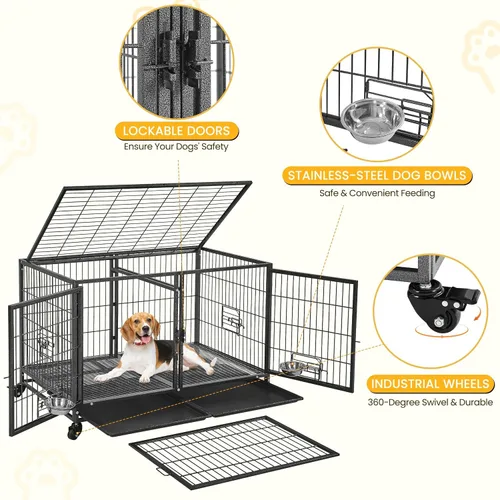 Vista 5 de Yaheetech Jaula Apilable para Perros con Divisor de 43'' Rodante Jaula de Servicio Pesado para Perros con Parte Superior Abierta/2 Bandejas