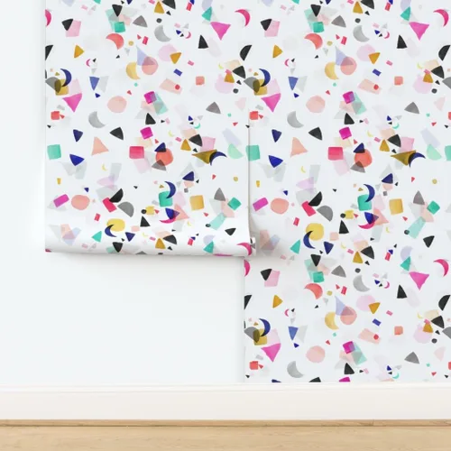 Vista 4 de Despegar y pegar papel tapiz Swatch - Confeti Fiesta Cumpleaños Formas Coloridas Acuarela Abstracto Geométrico Lindo Mod Papel pintado personalizado