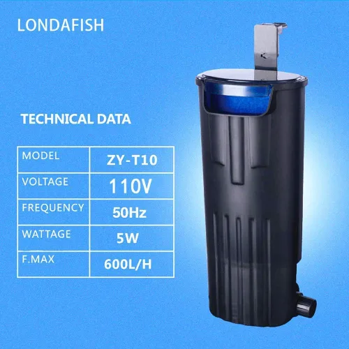 Vista 2 de LONDAFISH Filtro de tortuga de nivel de agua ultra bajo, filtro sumergible de acuario de 600 l/h con oxigenación en cascada, funcionamiento