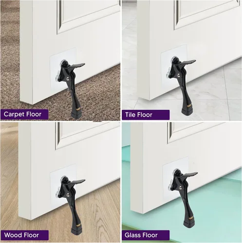 Vista 3 de HOME&I Tope de puerta abatible de 4 pulgadas con placa de montaje autoadhesiva grande, tope de puerta ajustable resistente, soporte de puerta