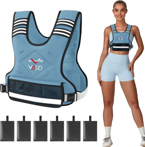 Vista 13 de VBSD Adjustable Weighted Vest for Women Men 4-10lb/11-20lb/20-32lb Vest with 6 Ironsand Weights Body Weight Vest with Reflective Strip for Running
