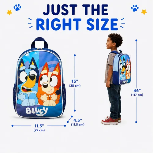 Vista 7 de Fast Forward Bluey - Mochila infantil de 15 pulgadas con juego de lonchera Almuerzo redondo Bluey Blue