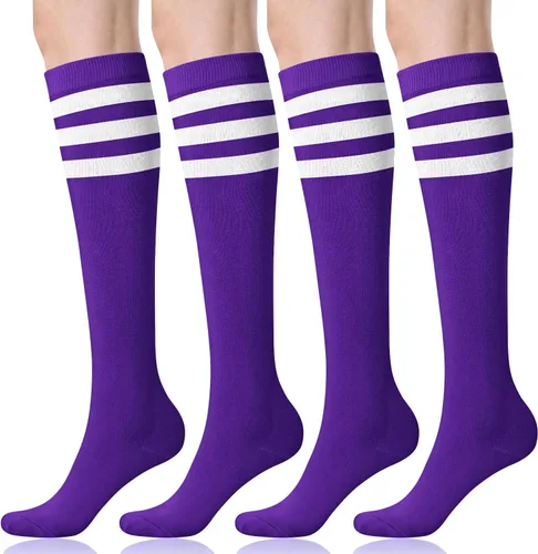 Vista 6 de FITRELL Calcetines altos hasta la rodilla para mujer, calcetines deportivos para deportes al aire libre, calcetines casuales de tubo a rayas