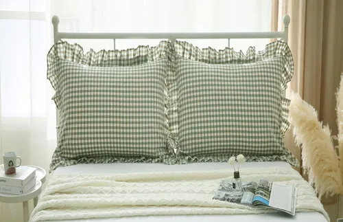 Vista 19 de Fundas de almohada cuadradas a cuadros en blanco y negro con volantes, fundas de almohada a cuadros, fundas de almohada de gingham, fundas