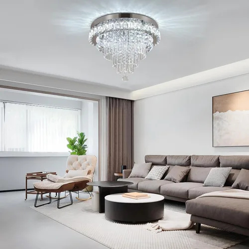 Vista 3 de FRIXCHUR Candelabros de Cristal Lámpara de Techo LED con Control Remoto Montaje Empotrado Grande Lámpara de Techo Colgante para Sala de Estar