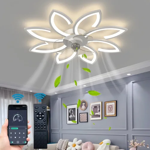 Vista 10 de Ventilador de techo sin aspas de 25.6 pulgadas con control remoto de luces, modernos ventiladores de techo de perfil bajo con luces de montaje