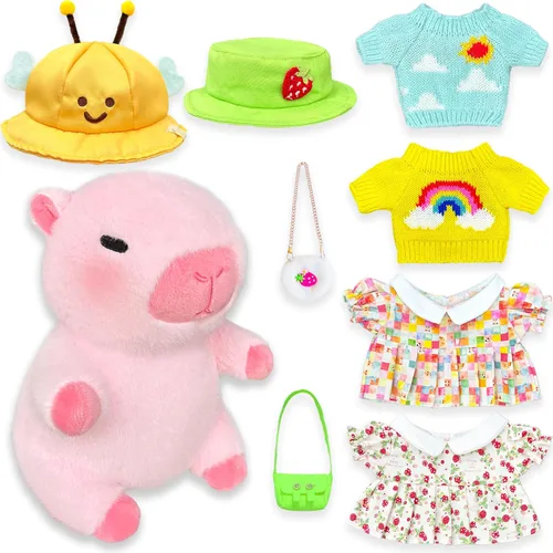 Vista 7 de 2 Peluches de Capibara con 13 piezas de ropa y accesorios, juguetes de peluche de animales rellenos para vestir capibara, lindos peluches de 10.2
