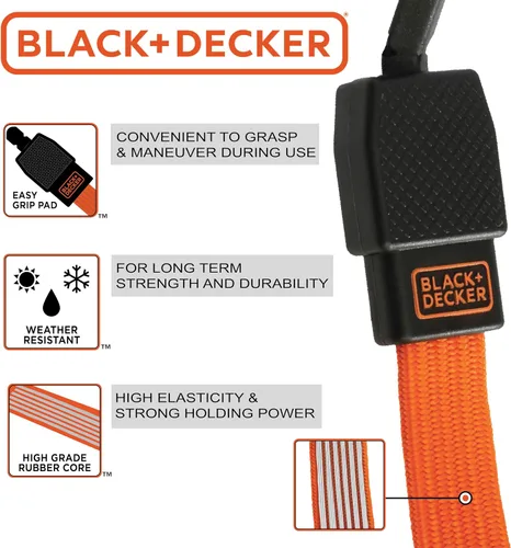 Vista 4 de Black+Decker BDX1010-32PK - Correas elásticas planas de 24 pulgadas, color negro/naranja, paquete de 32 Non Scratch Steel-Core Hooks & Textured