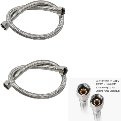Vista 8 de Manguera de suministro de conector de grifo trenzado de 1/2 "-14NPSM Tuerca de latón x 3/8 hembra de acero inoxidable sin plomo, 20 pulgadas
