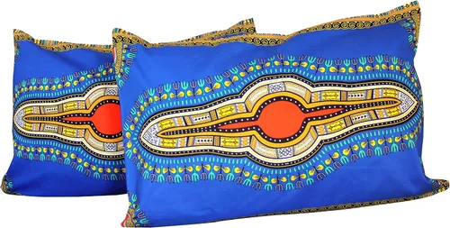 Vista 12 de Fundas de almohada en African Dashiki Art 100% algodón tejido Batik estampados, juego de 2 fundas, negro amarillo