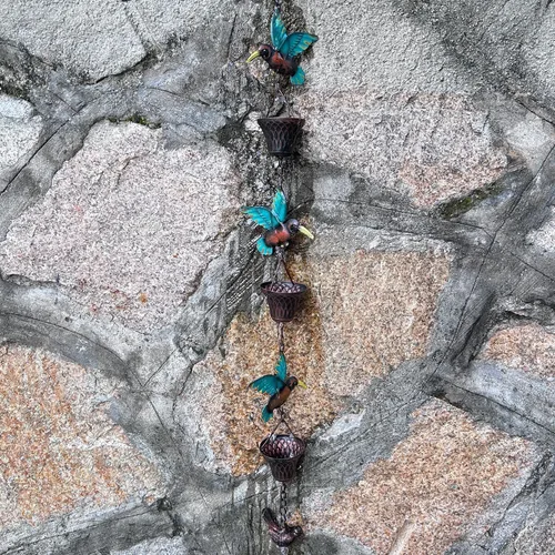 Vista 8 de Cadena de lluvia de 8.5 pies, colibrí y cadenas de lluvia para canaletas y bajantes verde pájaro