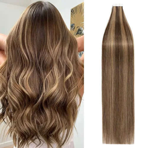 Vista 7 de Rich Choices Extensiones de cabello humano con cinta, 40 unidades, 2.48 onzas, 100% Remy, extensiones de cabello humano real, sin costuras, 12 Rubio