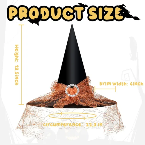 Vista 6 de Edoneery Sombrero de bruja de Halloween para mujer, encaje de malla, accesorio de disfraz de mago para fiestas de cosplay