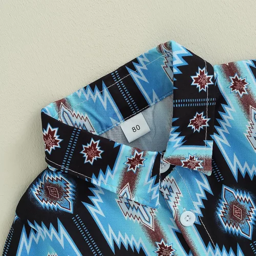 Vista 3 de Ropa occidental para bebé niño, camisas de manga larga con estampado de vaca, camisetas con solapa y botones para otoño e invierno, 6M-4T