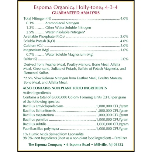 Vista 3 de Espoma Organic Holly-Tone 4-3-4 Alimento vegetal natural y orgánico de hoja perenne y azalea; bolsa de 4 libras; el fertilizante original y mejor