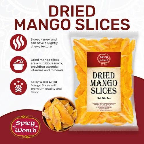Vista 2 de Spicy World Bolsa de rodajas de mango seco de 7 onzas, mango natural, suave y jugoso, bajo en azúcar, sin sulfuro, ligeramente endulzado