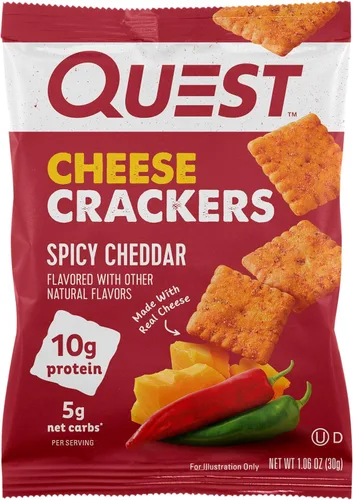 Vista 2 de Quest Nutrition - Galletas de queso cheddar explosivo, 0.35 onzas de proteína, bajas en carbohidratos, hechas con queso real, 12