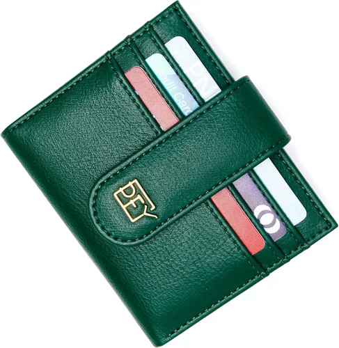 Vista 7 de Badiya Billeteras pequeñas para mujer, plegable, multitarjeta, delgada, tarjetero con cremallera, Verde Oscuro, Minimalista