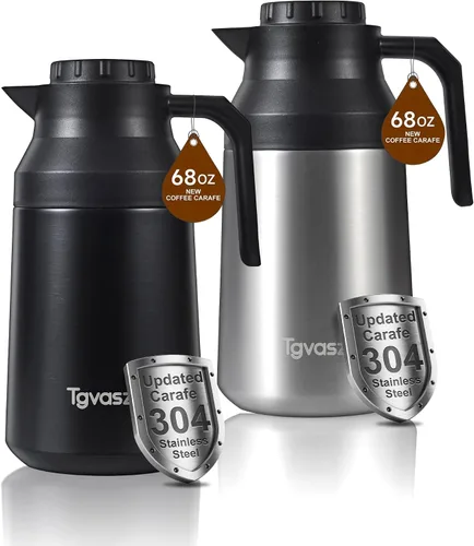 Vista 9 de 2 jarras térmicas de café de acero inoxidable aisladas para líquidos calientes, al vacío, jarra térmica, dispensador de jarra para mantener la leche