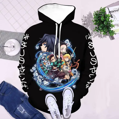 Vista 2 de Sudadera con capucha unisex Slayer con estampado 3D Kimetsu no Yaiba Anime Sudadera con capucha para hombres y mujeres