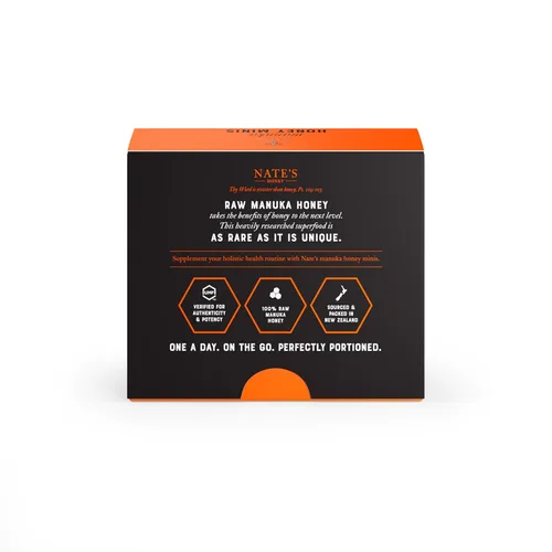 Vista 7 de Nate's Manuka Honey Minis - 10 unidades de una sola porción, miel de manuka pura - MGO 83+ Certificado UMF 5+ - 10 paquetes de una sola porción