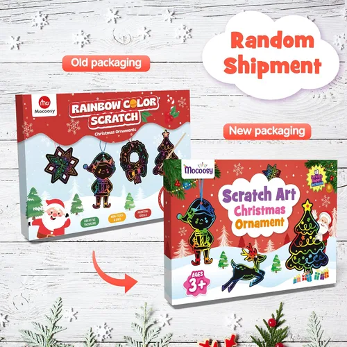 Vista 5 de Mocoosy 48 Piezas Adornos de Arte para Rascar de Navidad, Kit de Manualidades de Navidad a Granel para Rellenos de Calcetines de Niños, Tarjetas