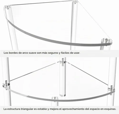 Vista 4 de Eglaf - Mesa auxiliar de esquina acrílica de 2 niveles, mesa auxiliar transparente